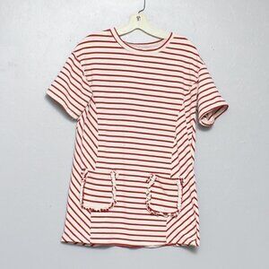 Hayden red and cream striped short sleeve oversized tunic